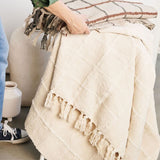 SeaShell White Handloom Cotton Textured Weighted Throw Blankets and Throws Studio Variously 