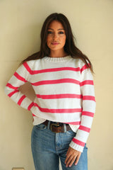 Sloane Crewneck Women's Sweaters Paneros Clothing Raspberry Stripe XXS 