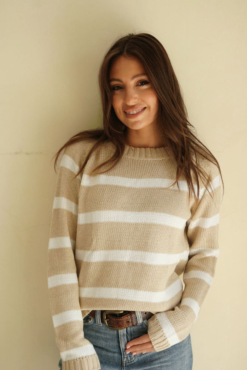 Sloane Crewneck Women's Sweaters Paneros Clothing Sand Dune Stripe XXS 