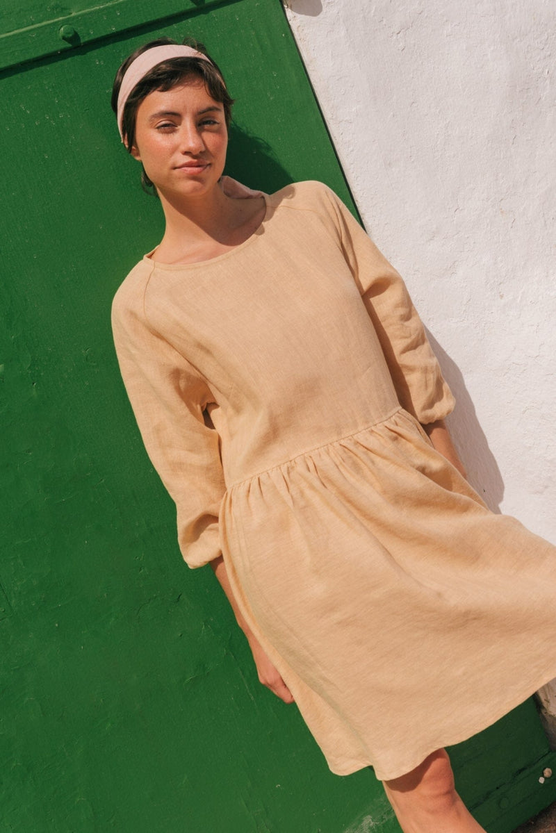 Sofia Midi-Length Linen Dress Dresses AmourLinen 