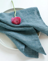 Stone Washed Linen Hemmed Dinner Napkins Napkins Creative Women Dusty Blue Single 