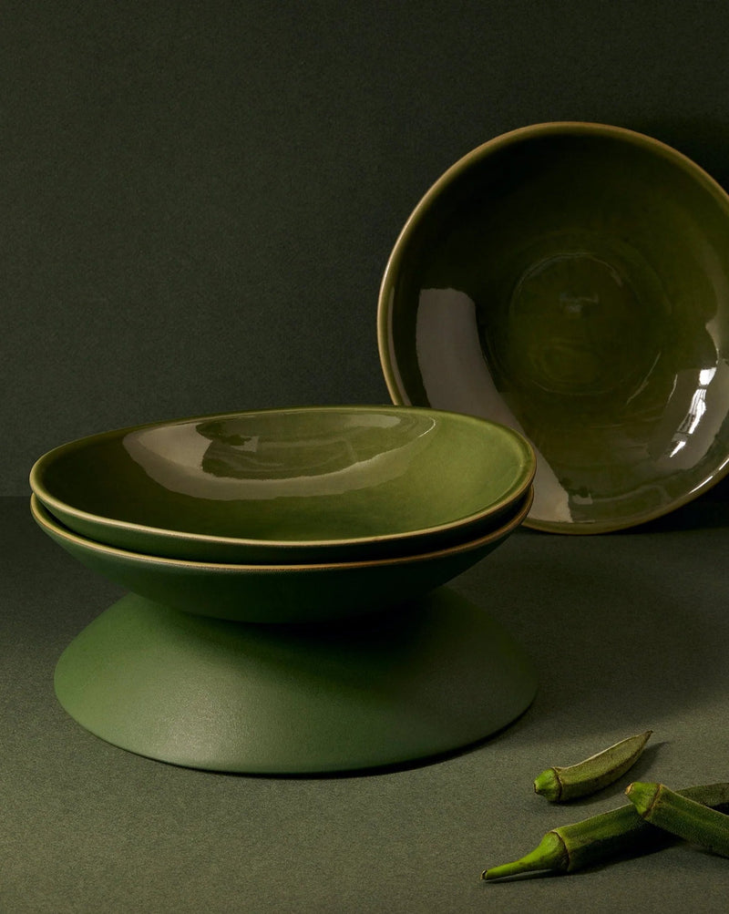 Stoneware Dadasi Pasta Plate Set Plates GHARYAN Stoneware Matte Green and Shiny Green 