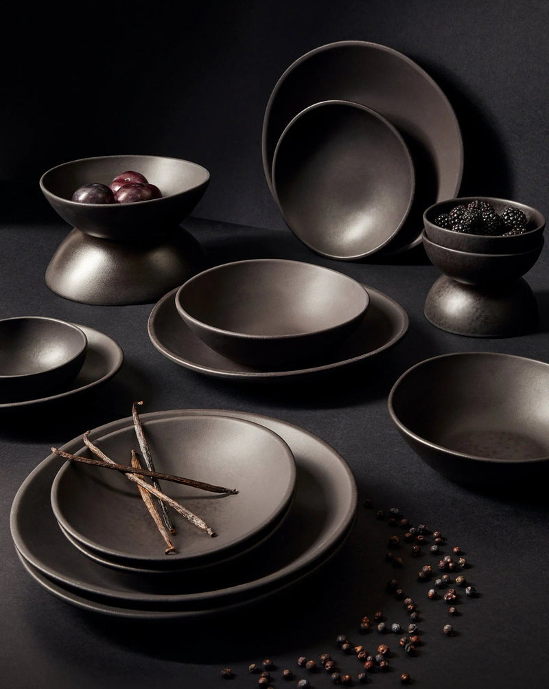 Stoneware Organic Shaped Dinnerware Set Dinnerware Sets GHARYAN Stoneware Matte Black 