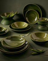 Stoneware Organic Shaped Dinnerware Set Dinnerware Sets GHARYAN Stoneware Matte Green and Shiny Green 