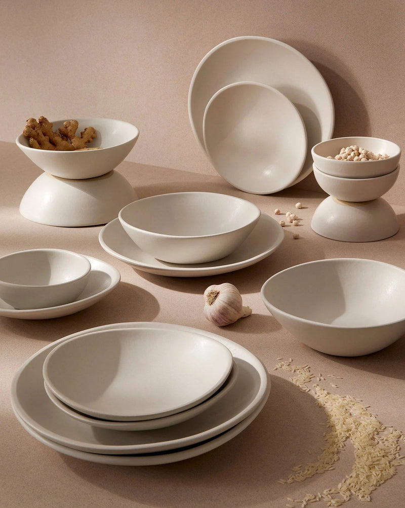 Stoneware Organic Shaped Dinnerware Set Dinnerware Sets GHARYAN Stoneware Matte White 