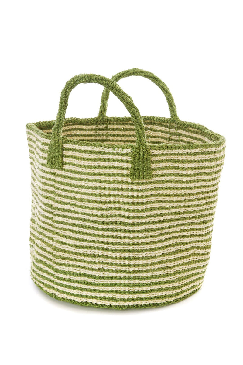 Swahili African Modern Garden Green Narrow Stripe Sisal Tote Swahili African Modern 