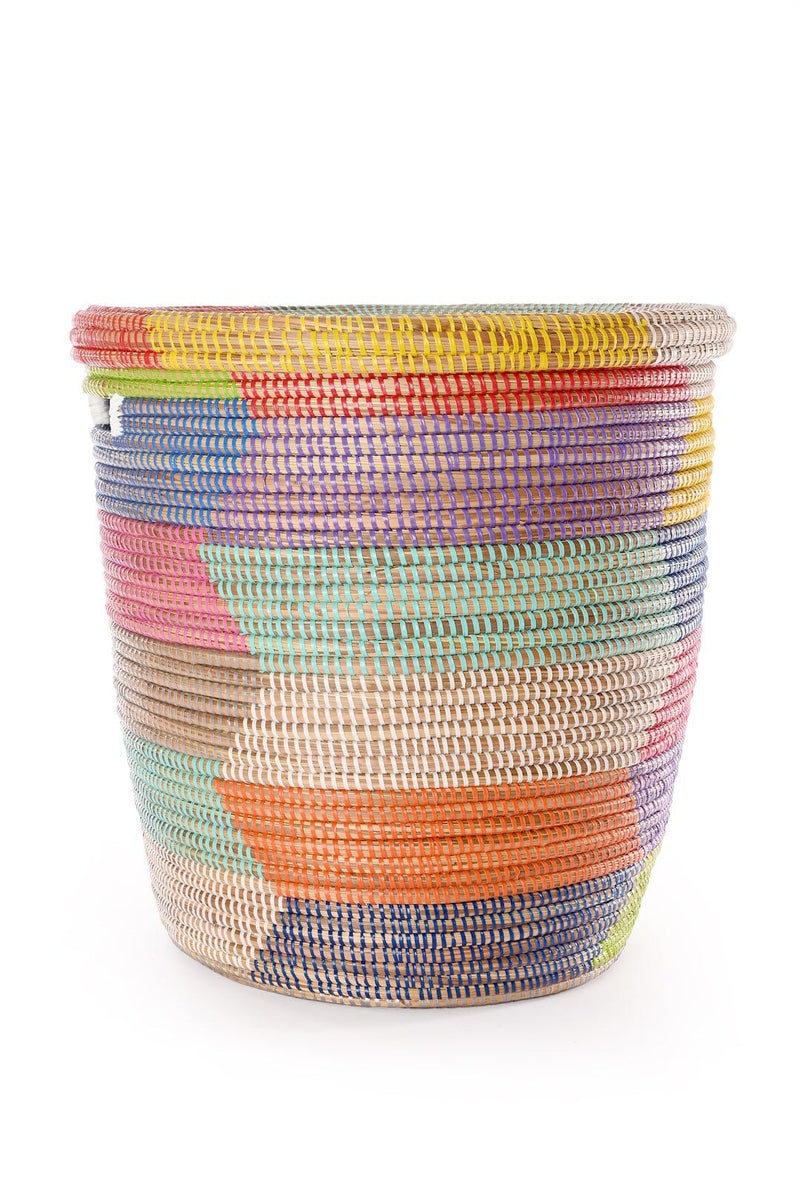 Swahili African Modern Rainbow Herringbone Lidded Storage Basket Swahili African Modern 