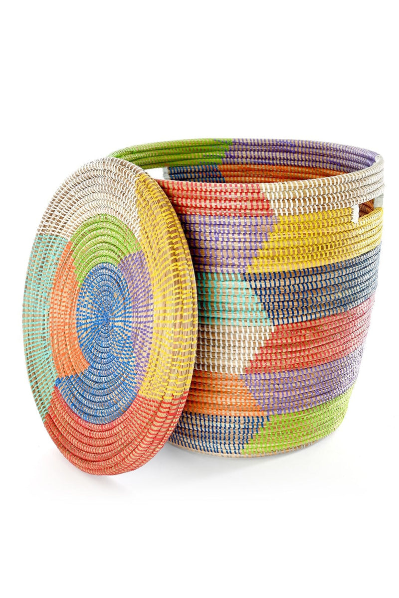 Swahili African Modern Rainbow Herringbone Lidded Storage Basket Swahili African Modern 