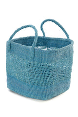 Swahili African Modern Set of Three Open Weave Blue Sisal Nesting Baskets Swahili African Modern 