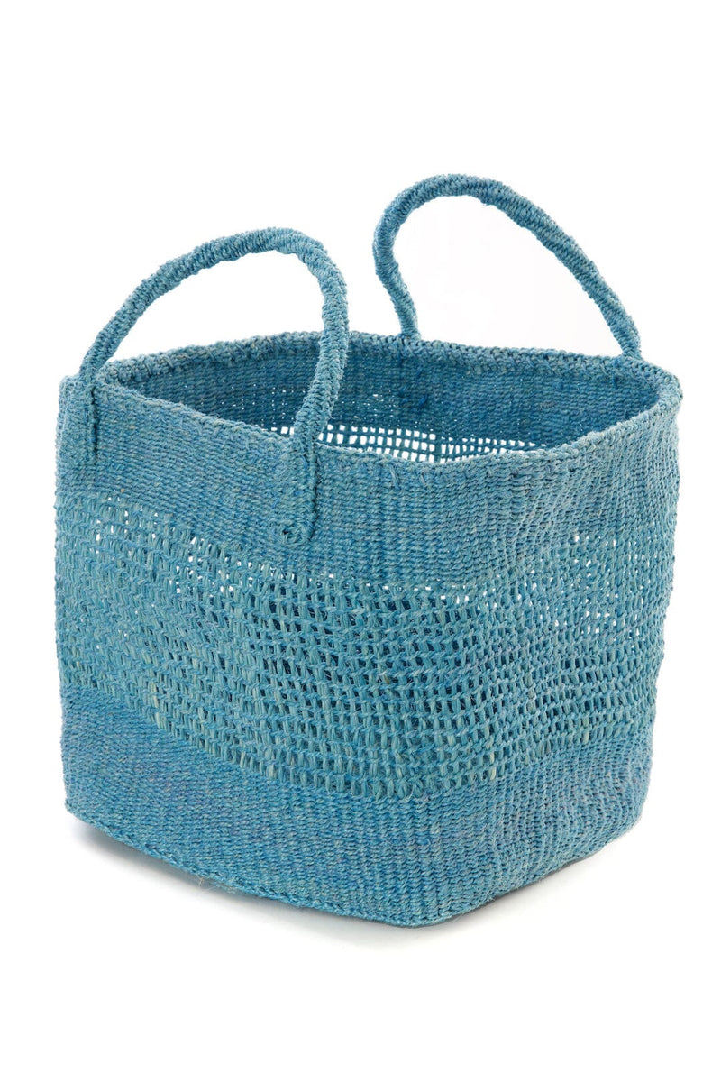 Swahili African Modern Set of Three Open Weave Blue Sisal Nesting Baskets Swahili African Modern 