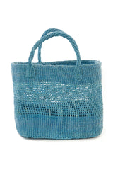 Swahili African Modern Set of Three Open Weave Blue Sisal Nesting Baskets Swahili African Modern 