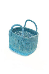 Swahili African Modern Set of Three Open Weave Blue Sisal Nesting Baskets Swahili African Modern 