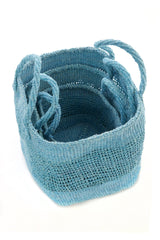 Swahili African Modern Set of Three Open Weave Blue Sisal Nesting Baskets Swahili African Modern 