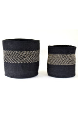 Swahili African Modern Set of Two Large Arrow Banana Fiber and Sisal Bins Swahili African Modern 