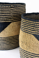 Swahili African Modern Set of Two Large Black and Gold Sisal Bins Swahili African Modern 