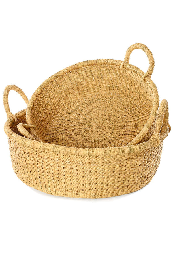 Swahili African Modern Set of Two Natural Woven Grass Garden Baskets Swahili African Modern 