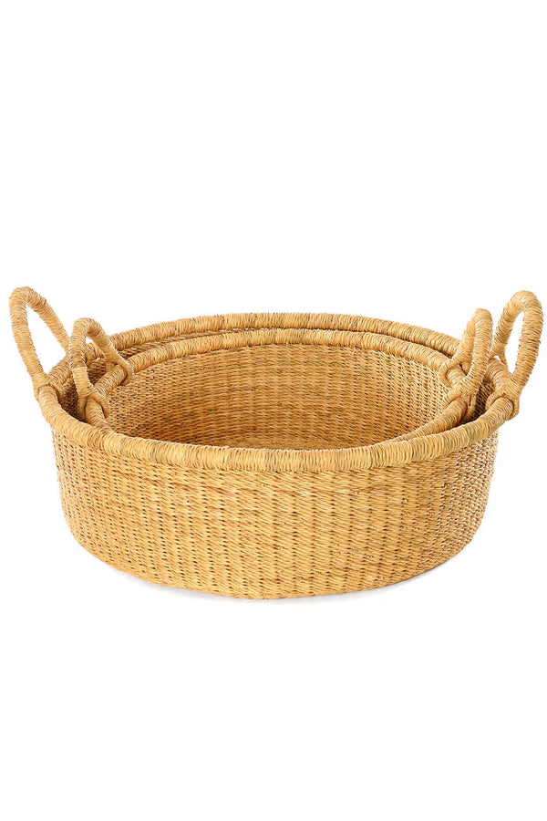 Swahili African Modern Set of Two Natural Woven Grass Garden Baskets Swahili African Modern 