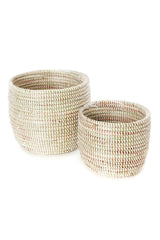 Swahili African Modern Set of Two Solid White Floral Baskets Swahili African Modern 