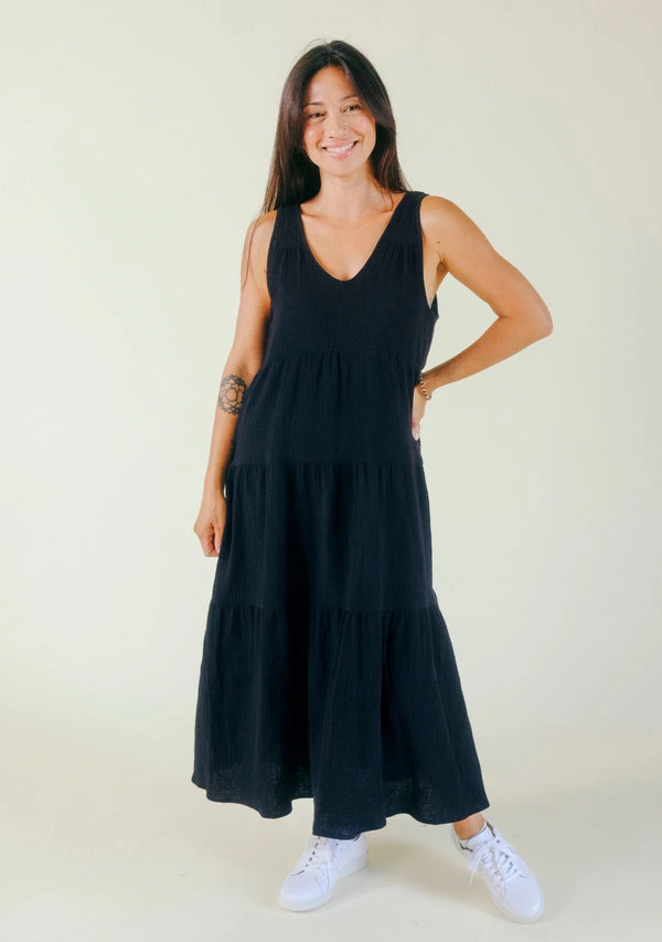 Teresa Tiered Tank Dress Maxi Dresses Poplinen Black XS 