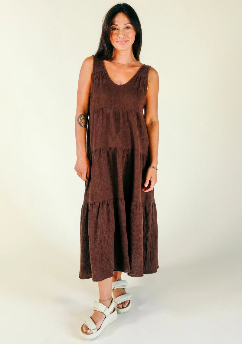 Teresa Tiered Tank Dress Maxi Dresses Poplinen Chicory Coffee XS 