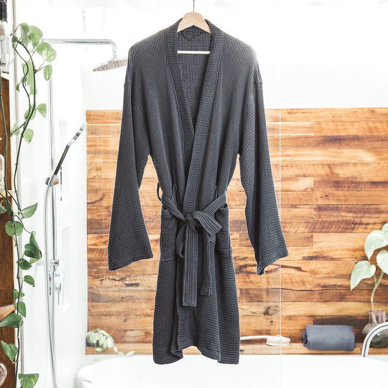 Unisex Bamboo Waffle Robe Robes Ettitude Slate Gray S 