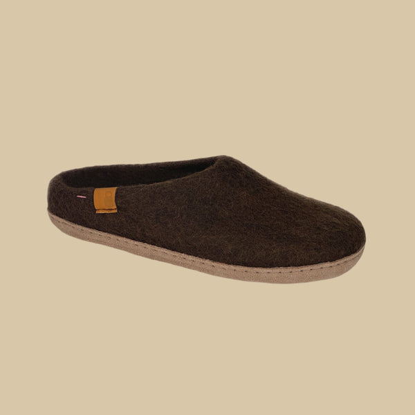 Unisex Wool Slipper with Leather Sole - Mocha Slippers Baabushka 