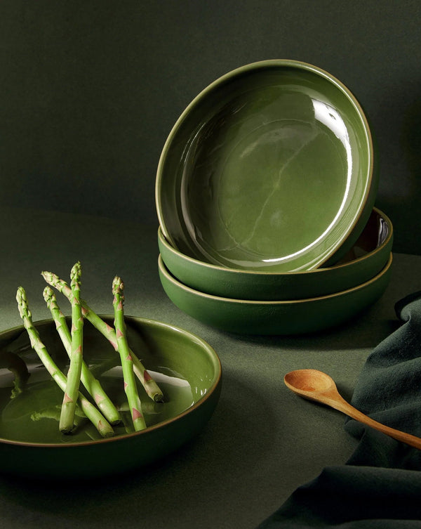 Youlha Stoneware Pasta Plate Set Plates GHARYAN Stoneware Matte Green and Shiny Green Small 