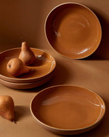 Youlha Stoneware Pasta Plate Set Plates GHARYAN Stoneware Matte Terracotta and Shiny Terracotta Large 