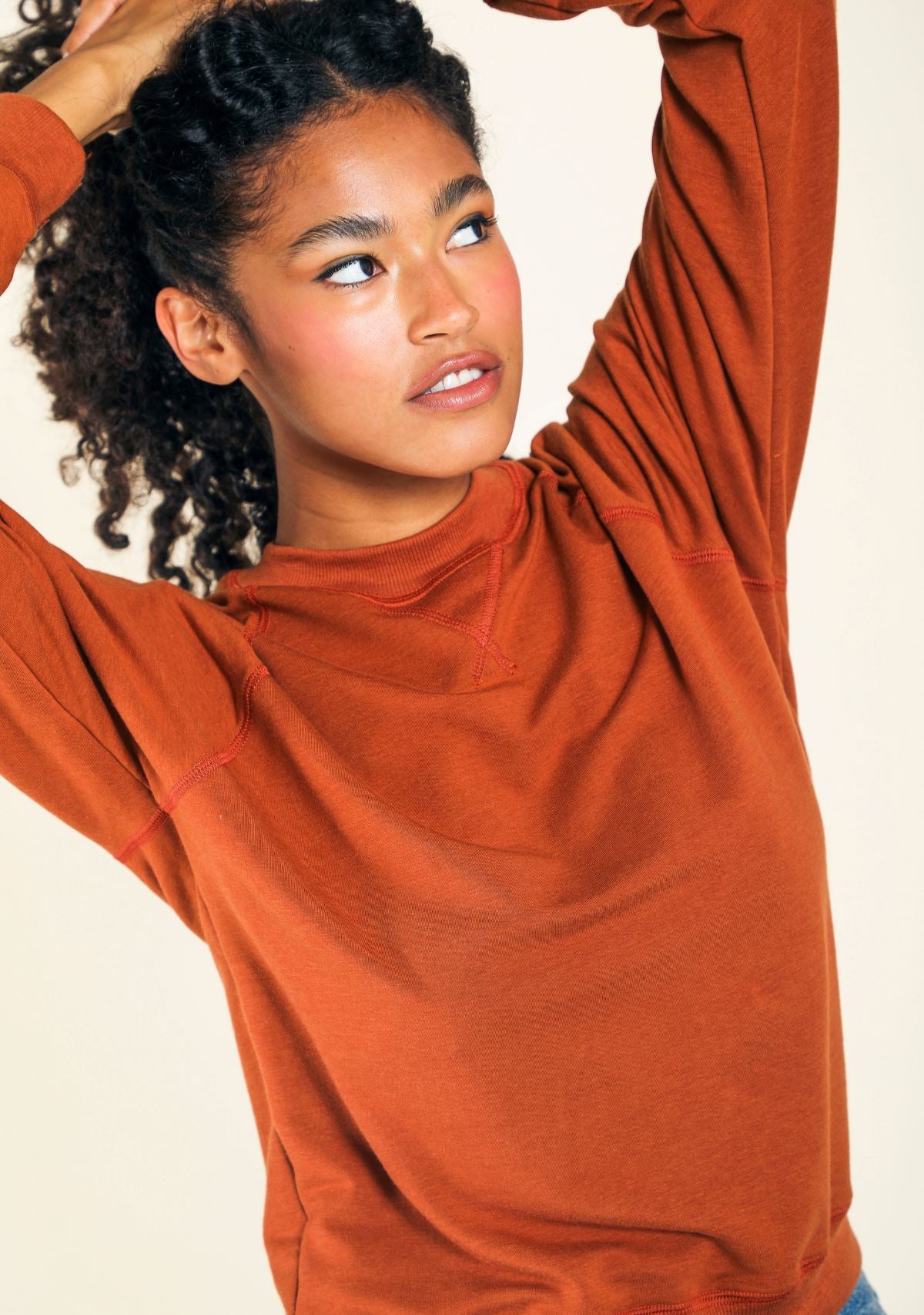 Madewell Sweatshirt Marled deals Raglan Puff Sleeves Organic Cotton Red/Orange