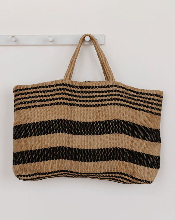 Paris Striped Tote | Vegan, Ethically Made & Sustainable | Jute (Black, One Size) by Will & Atlas