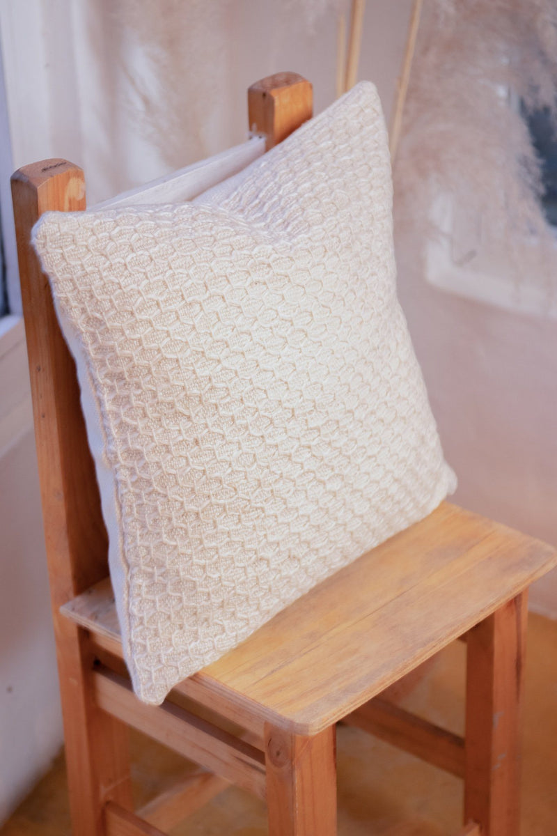 Neutral Organic Cotton Waffle Cushion Cover in Cream With 