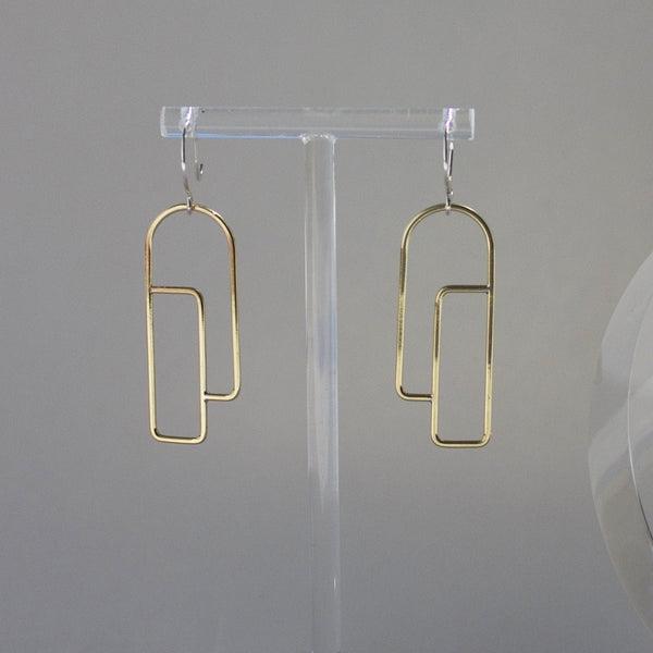 L.Greenwalt Jewelry Art Deco Earrings, Streamline, Long Profile, Brass, 925 Sterling Silver, Handmade, Geometric, Moderne, Minimalist, Architectural Jewelry Dangle & Drop Earrings L.Greenwalt Jewelry 