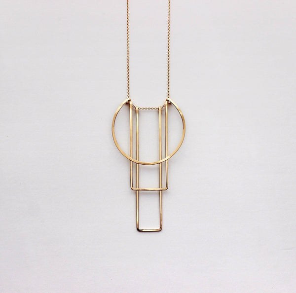 L.Greenwalt Jewelry Geometric Gold Necklace, Simple Totem Necklace, L.Greenwalt Jewelry, Loop Jewelry, sterling silver, gold, deco, geometric, architectural Pendants L.Greenwalt Jewelry 