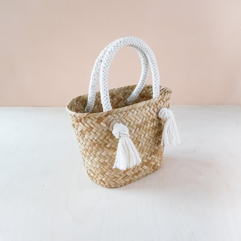 Small logo straw basket bag