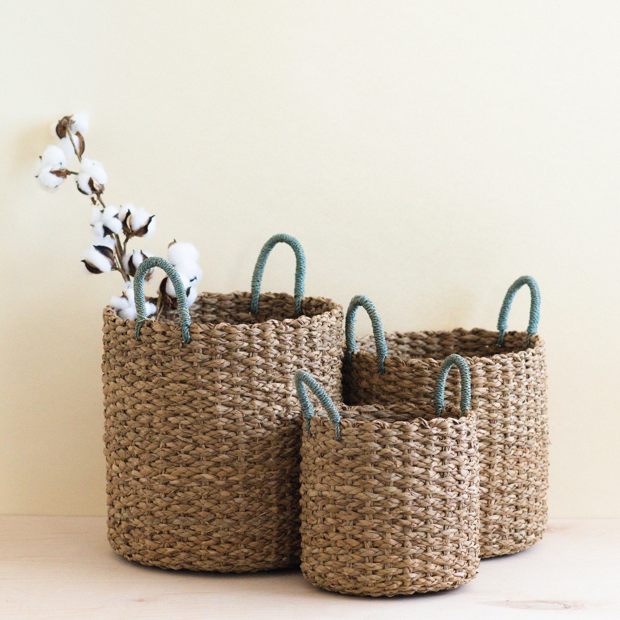 Sky Blue Handle Basket Set 