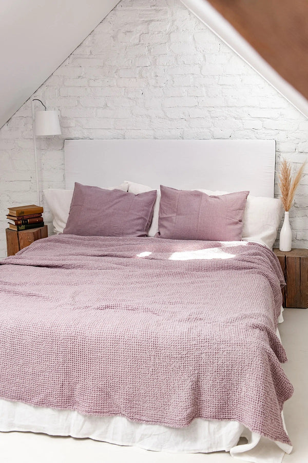 Linen Waffle Blanket Blankets AmourLinen Throw Dusty Rose 