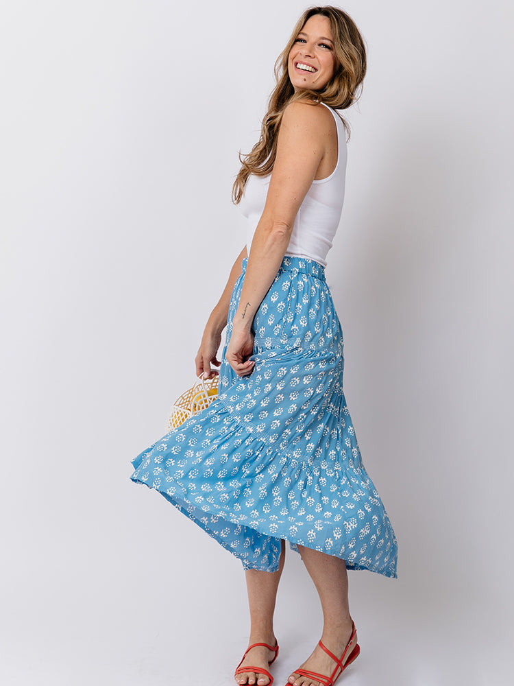 Mata Traders Danielle Tiered Skirt Cornflower Blossom Bottoms Mata Traders 