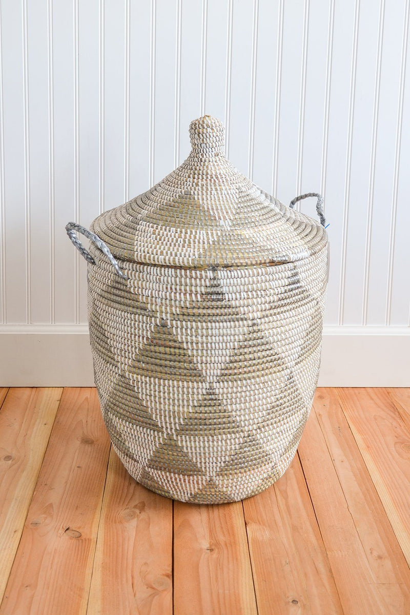 Medium Silver Triangle Laundry Hamper Baskets Swahili African Modern 