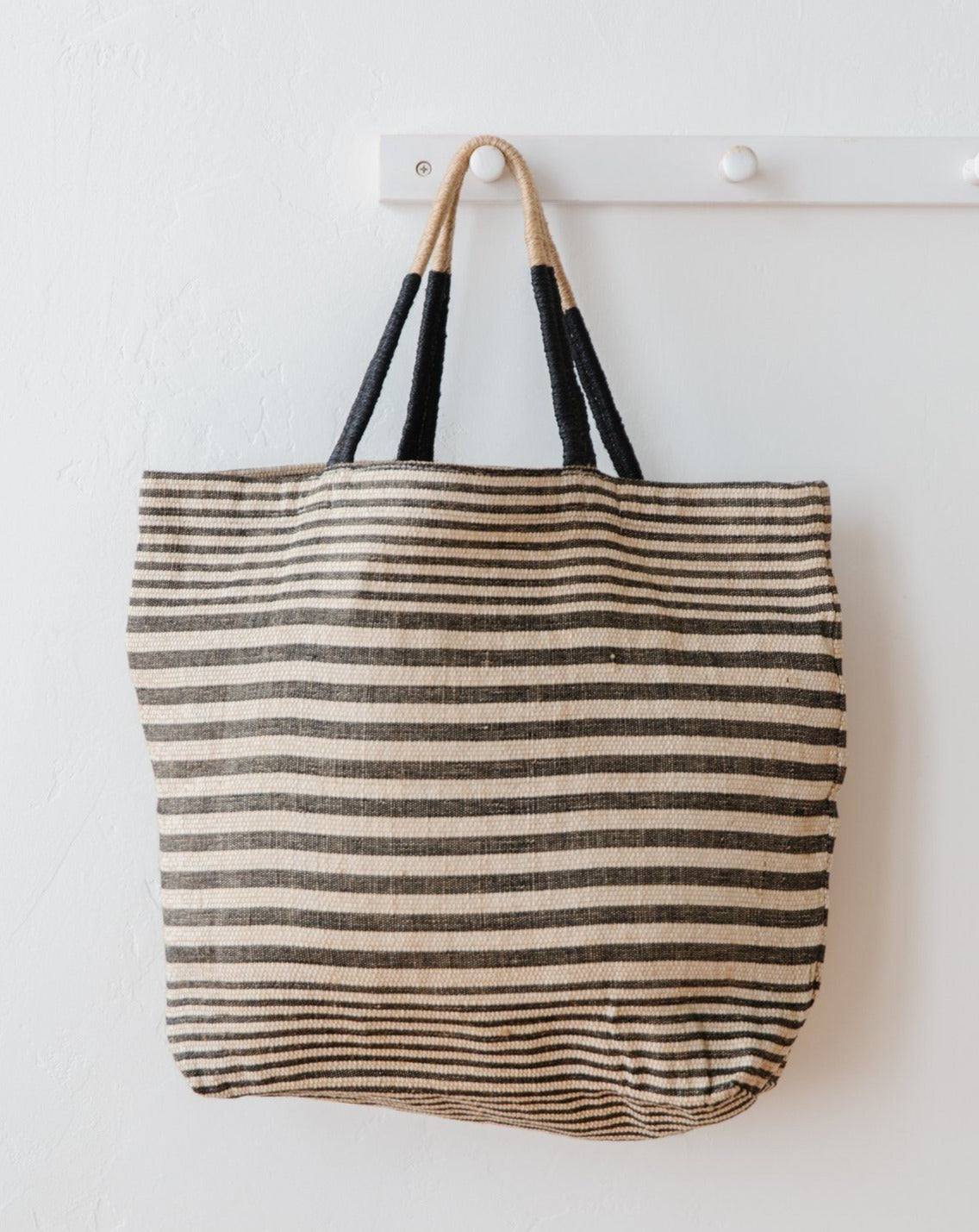 Black & White Stripe Jute Tote - Small Town Home & Decor