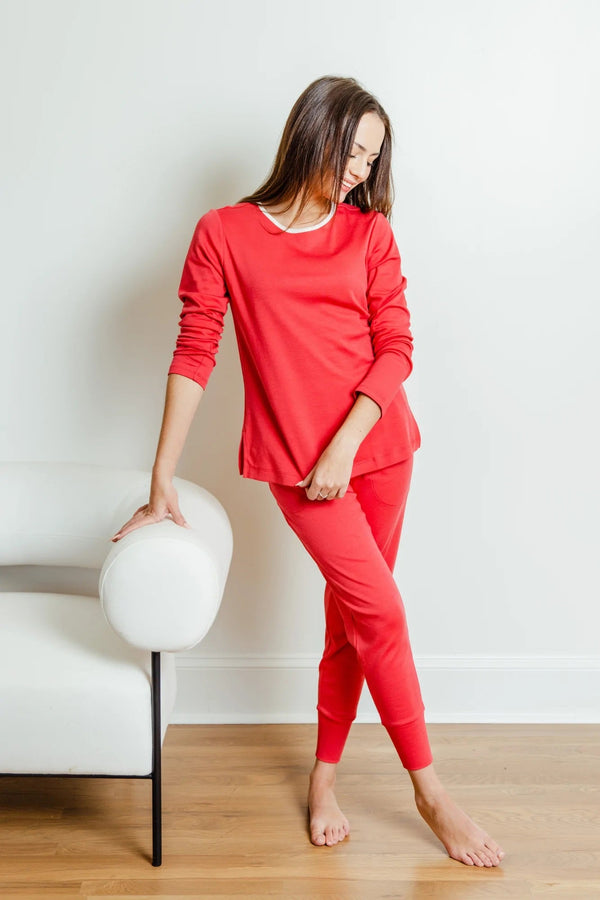 Marcy Lounge Set Sleepwear-Red-Bamboo-Sustainable Ethical Women's