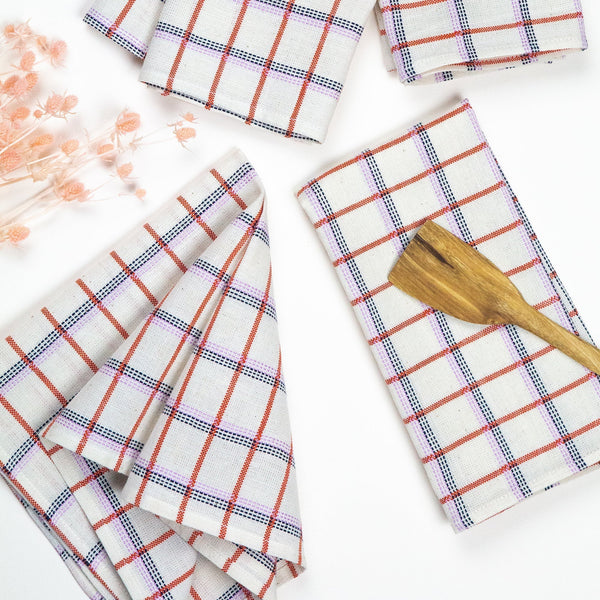 San Lucas Plaid Napkin Set Cloth Napkins Archive New York White + Orange 