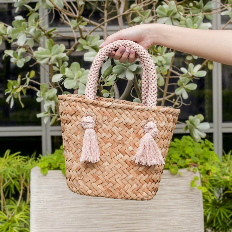 Woven Straw Design Shoulder Bag with Polka Dot Scarf