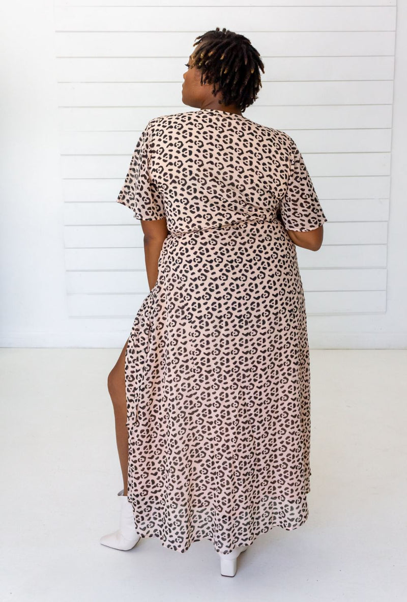 Leopard Maxi Wrap Dress - Blush + Black | Made Trade