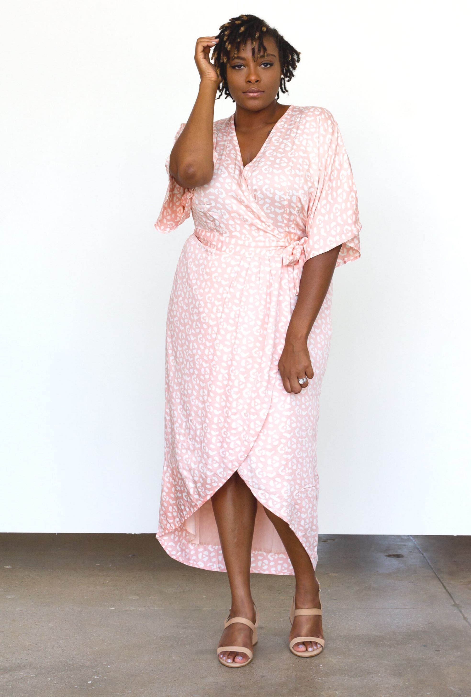 Blush pink wrap dress sale