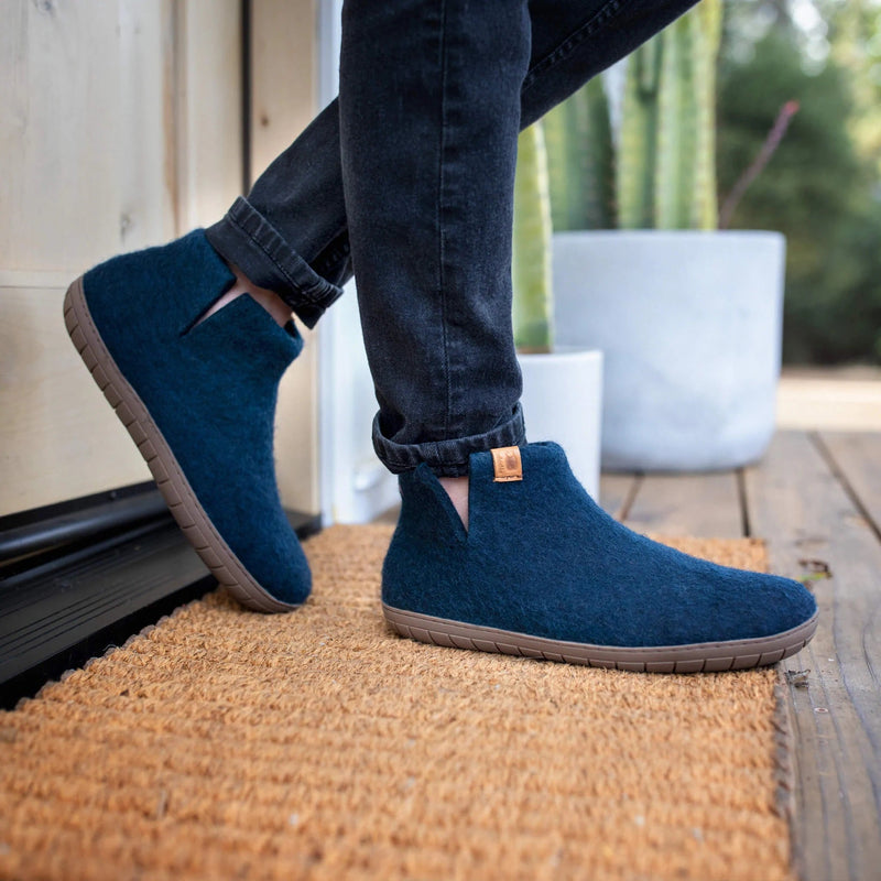 Unisex Wool Bootie Slipper with Rubber Sole